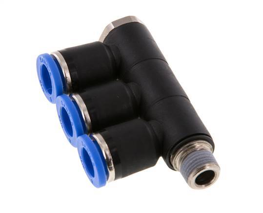 8mm x R1/8'' 3-way Manifold Push-in Fitting with Male Threads Brass/PA 66 NBR Rotatable