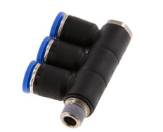 8mm x R1/8'' 3-way Manifold Push-in Fitting with Male Threads Brass/PA 66 NBR Rotatable