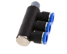 10mm x R1/4'' 3-way Manifold Push-in Fitting with Male Threads Brass/PA 66 NBR Rotatable
