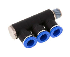 10mm x R1/4'' 3-way Manifold Push-in Fitting with Male Threads Brass/PA 66 NBR Rotatable