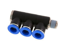 10mm x R1/4'' 3-way Manifold Push-in Fitting with Male Threads Brass/PA 66 NBR Rotatable