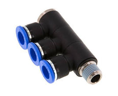 10mm x R1/4'' 3-way Manifold Push-in Fitting with Male Threads Brass/PA 66 NBR Rotatable