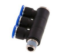 10mm x R1/4'' 3-way Manifold Push-in Fitting with Male Threads Brass/PA 66 NBR Rotatable