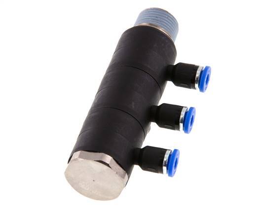 4mm x R3/8'' 3-way Manifold Push-in Fitting with Male Threads Brass/PA 66 NBR Rotatable