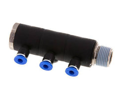 4mm x R3/8'' 3-way Manifold Push-in Fitting with Male Threads Brass/PA 66 NBR Rotatable