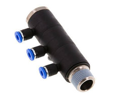4mm x R3/8'' 3-way Manifold Push-in Fitting with Male Threads Brass/PA 66 NBR Rotatable