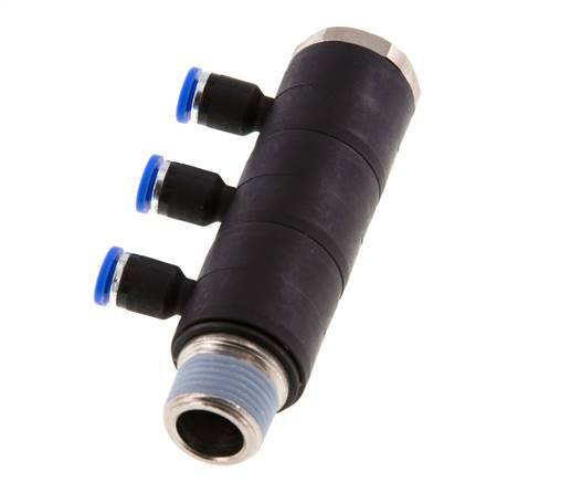 4mm x R3/8'' 3-way Manifold Push-in Fitting with Male Threads Brass/PA 66 NBR Rotatable