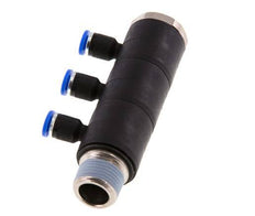 4mm x R3/8'' 3-way Manifold Push-in Fitting with Male Threads Brass/PA 66 NBR Rotatable