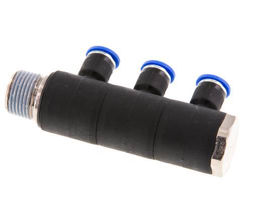 6mm x R3/8'' 3-way Manifold Push-in Fitting with Male Threads Brass/PA 66 NBR Rotatable