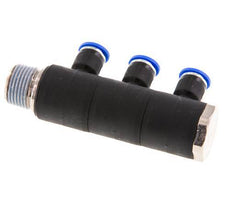 6mm x R3/8'' 3-way Manifold Push-in Fitting with Male Threads Brass/PA 66 NBR Rotatable