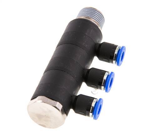 6mm x R3/8'' 3-way Manifold Push-in Fitting with Male Threads Brass/PA 66 NBR Rotatable