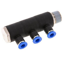 6mm x R3/8'' 3-way Manifold Push-in Fitting with Male Threads Brass/PA 66 NBR Rotatable