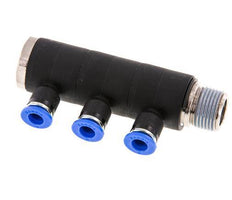 6mm x R3/8'' 3-way Manifold Push-in Fitting with Male Threads Brass/PA 66 NBR Rotatable
