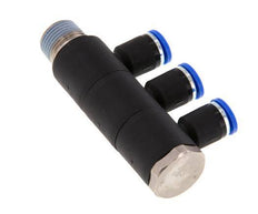 8mm x R3/8'' 3-way Manifold Push-in Fitting with Male Threads Brass/PA 66 NBR Rotatable