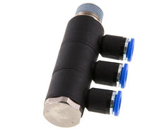 8mm x R3/8'' 3-way Manifold Push-in Fitting with Male Threads Brass/PA 66 NBR Rotatable