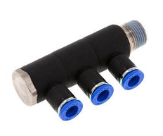 8mm x R3/8'' 3-way Manifold Push-in Fitting with Male Threads Brass/PA 66 NBR Rotatable