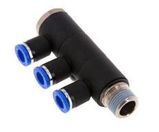 8mm x R3/8'' 3-way Manifold Push-in Fitting with Male Threads Brass/PA 66 NBR Rotatable