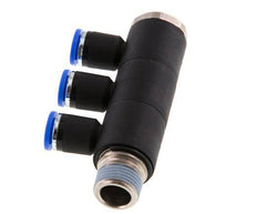 8mm x R3/8'' 3-way Manifold Push-in Fitting with Male Threads Brass/PA 66 NBR Rotatable