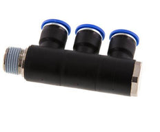 10mm x R3/8'' 3-way Manifold Push-in Fitting with Male Threads Brass/PA 66 NBR Rotatable