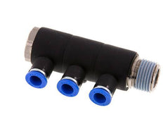 8mm x R1/2'' 3-way Manifold Push-in Fitting with Male Threads Brass/PA 66 NBR Rotatable