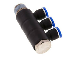 10mm x R1/2'' 3-way Manifold Push-in Fitting with Male Threads Brass/PA 66 NBR Rotatable