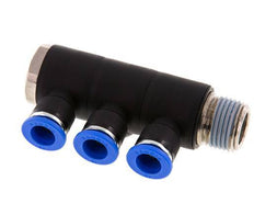 10mm x R1/2'' 3-way Manifold Push-in Fitting with Male Threads Brass/PA 66 NBR Rotatable