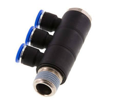 10mm x R1/2'' 3-way Manifold Push-in Fitting with Male Threads Brass/PA 66 NBR Rotatable