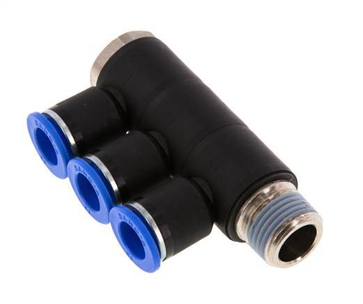 12mm x R1/2'' 3-way Manifold Push-in Fitting with Male Threads Brass/PA 66 NBR Rotatable