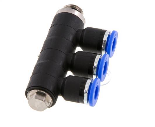 6mm x G1/8'' 3-way Manifold Push-in Fitting with Male Threads Brass/PA 66 NBR Rotatable