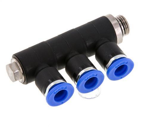 6mm x G1/8'' 3-way Manifold Push-in Fitting with Male Threads Brass/PA 66 NBR Rotatable