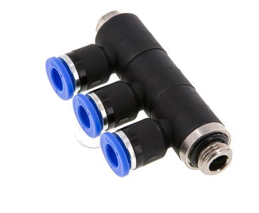 6mm x G1/8'' 3-way Manifold Push-in Fitting with Male Threads Brass/PA 66 NBR Rotatable