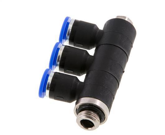 6mm x G1/8'' 3-way Manifold Push-in Fitting with Male Threads Brass/PA 66 NBR Rotatable