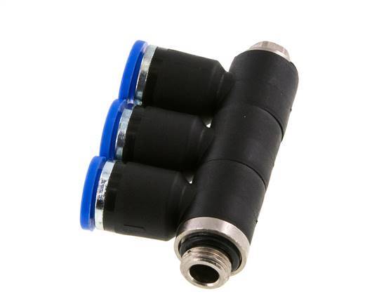 8mm x G1/8'' 3-way Manifold Push-in Fitting with Male Threads Brass/PA 66 NBR Rotatable
