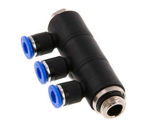 6mm x G1/4'' 3-way Manifold Push-in Fitting with Male Threads Brass/PA 66 NBR Rotatable