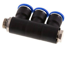 10mm x G1/4'' 3-way Manifold Push-in Fitting with Male Threads Brass/PA 66 NBR Rotatable