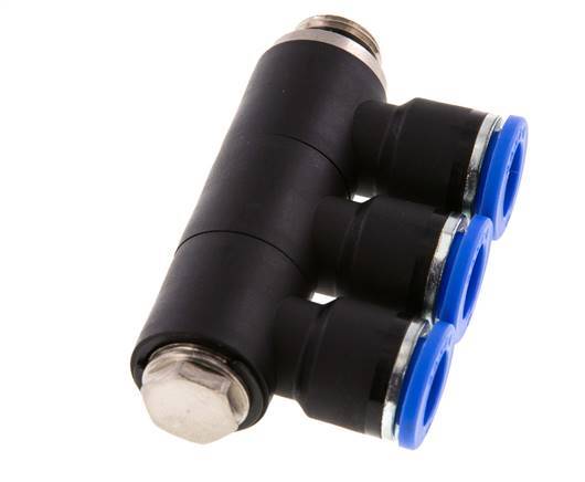 10mm x G1/4'' 3-way Manifold Push-in Fitting with Male Threads Brass/PA 66 NBR Rotatable