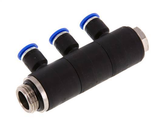 6mm x G3/8'' 3-way Manifold Push-in Fitting with Male Threads Brass/PA 66 NBR Rotatable