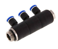 6mm x G3/8'' 3-way Manifold Push-in Fitting with Male Threads Brass/PA 66 NBR Rotatable