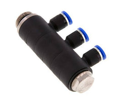 6mm x G3/8'' 3-way Manifold Push-in Fitting with Male Threads Brass/PA 66 NBR Rotatable
