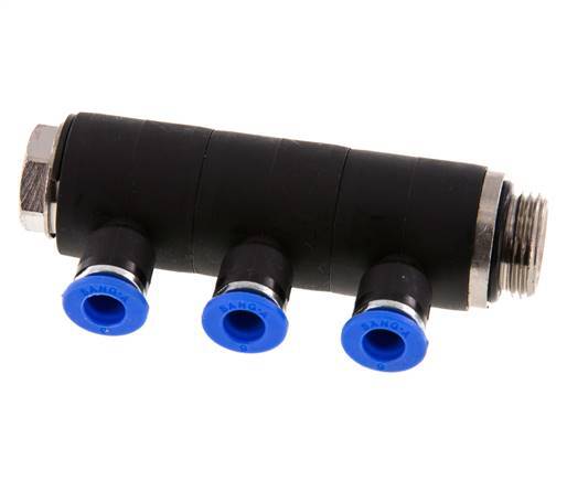 6mm x G3/8'' 3-way Manifold Push-in Fitting with Male Threads Brass/PA 66 NBR Rotatable