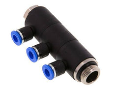 6mm x G3/8'' 3-way Manifold Push-in Fitting with Male Threads Brass/PA 66 NBR Rotatable