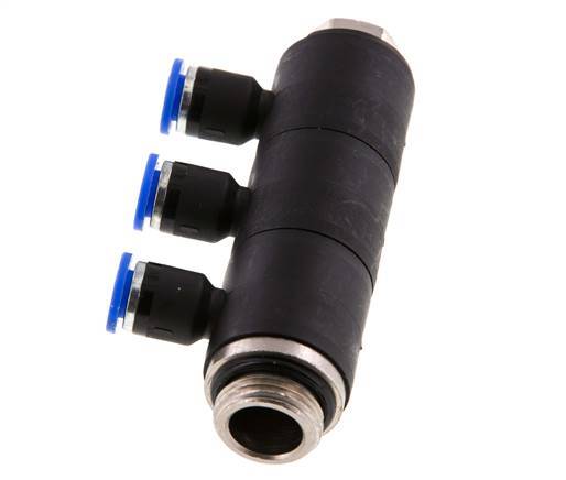 6mm x G3/8'' 3-way Manifold Push-in Fitting with Male Threads Brass/PA 66 NBR Rotatable