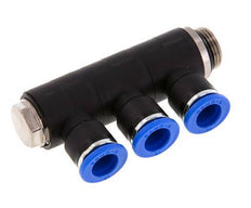 10mm x G3/8'' 3-way Manifold Push-in Fitting with Male Threads Brass/PA 66 NBR Rotatable