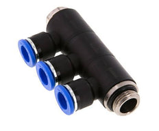 10mm x G3/8'' 3-way Manifold Push-in Fitting with Male Threads Brass/PA 66 NBR Rotatable