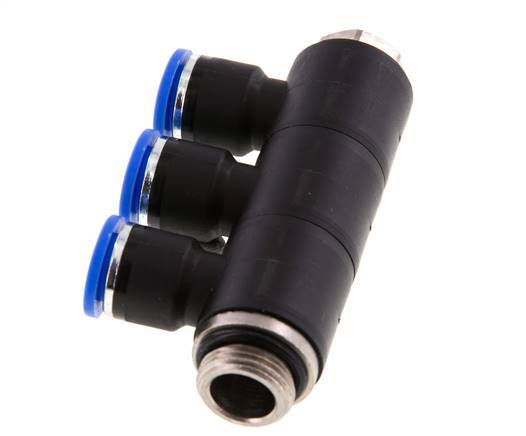 10mm x G3/8'' 3-way Manifold Push-in Fitting with Male Threads Brass/PA 66 NBR Rotatable