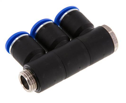 12mm x G3/8'' 3-way Manifold Push-in Fitting with Male Threads Brass/PA 66 NBR Rotatable