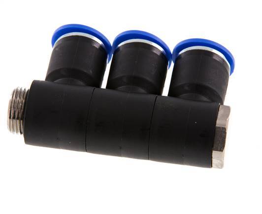 12mm x G3/8'' 3-way Manifold Push-in Fitting with Male Threads Brass/PA 66 NBR Rotatable