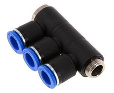12mm x G3/8'' 3-way Manifold Push-in Fitting with Male Threads Brass/PA 66 NBR Rotatable