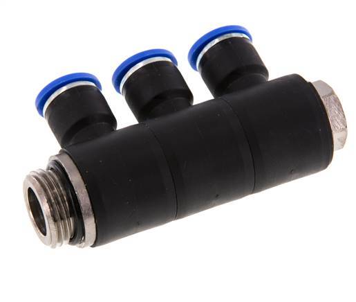 10mm x G1/2'' 3-way Manifold Push-in Fitting with Male Threads Brass/PA 66 NBR Rotatable