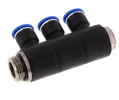 10mm x G1/2'' 3-way Manifold Push-in Fitting with Male Threads Brass/PA 66 NBR Rotatable